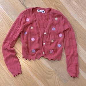 Pink Floral Knit Cardigan with Embroidered detail Size 7-8